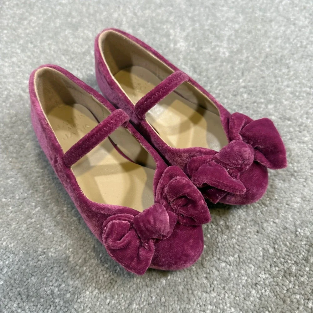 Janie and Jack Velvet Bow Mary Jane Flats Ballet Berry Pink Size 7 Wedding Guest